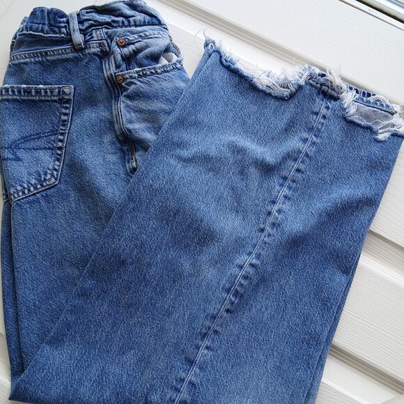 AE Super High-Rise Baggy Wide Leg Jean 8 altered w/ elastic waist distressed - Picture 1 of 15